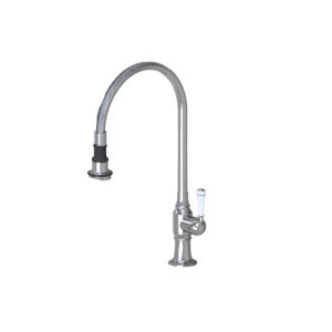 Pull-Off Spray Deck Mount Single Hole with 10" Swivel Spout with Right White Ceramic Traditional Lever