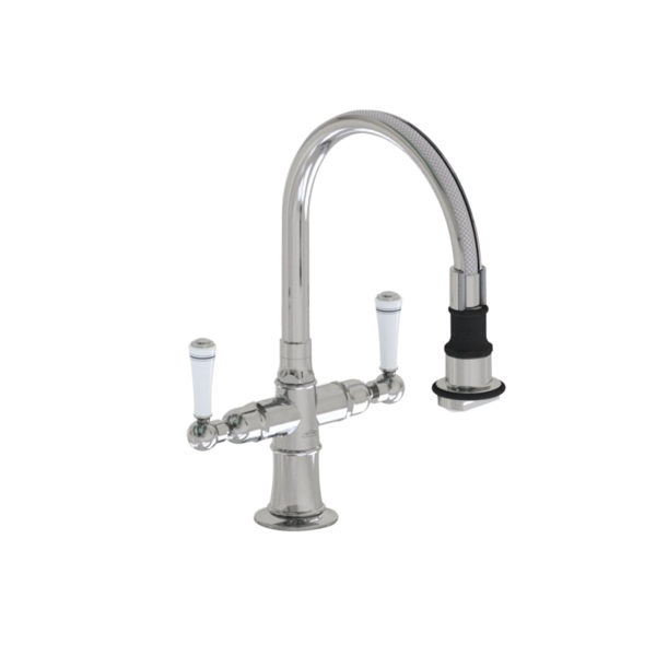 Single Hole Pull-Off Spray with 8" Swivel Spout with White Ceramic Lever