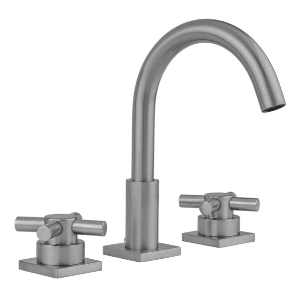 Uptown Contempo Faucet with Square Escutcheons & Low Contempo Cross Handles & Fully Polished & Plated Pop-Up Drain