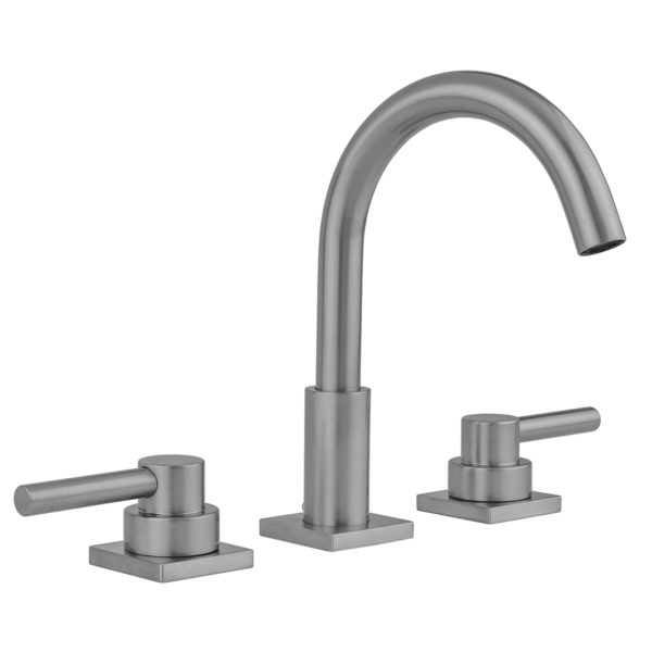 Uptown Contempo Faucet with Square Escutcheons & Low Lever Handles & Fully Polished & Plated Pop-Up Drain