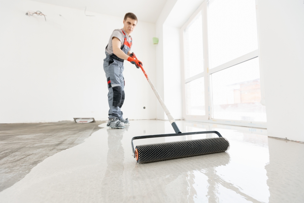 Master with needle roller for new screed concrete